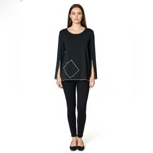 LINDA LUNDSTROM Black Poly / Lycra Stretch Long Sleeve Top Contrast Stitch Sz 12